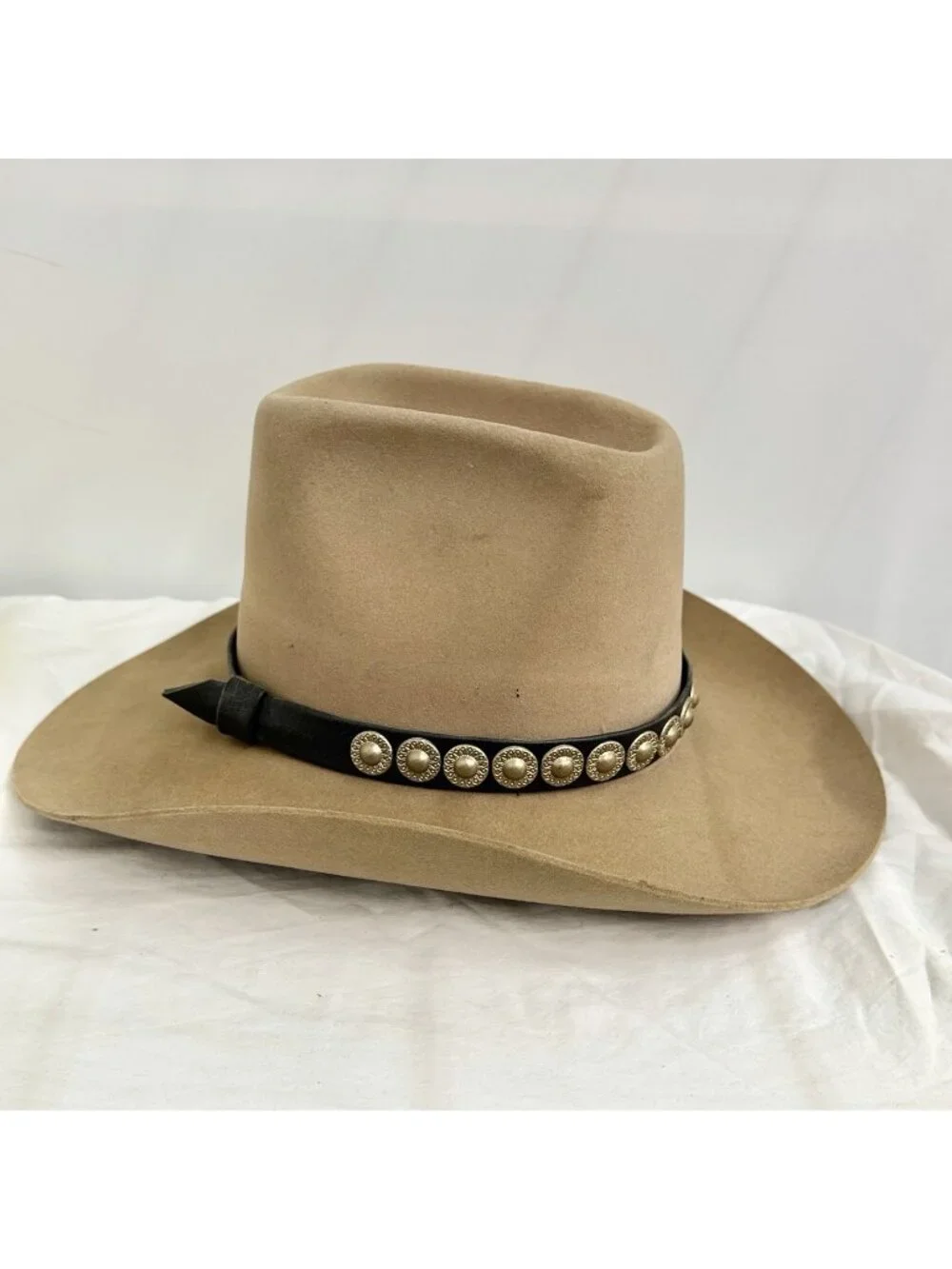 Hush Puppies Men’s Tan Wool Felt Western Cowboy Hat Studded Band Size XL 7 7/8